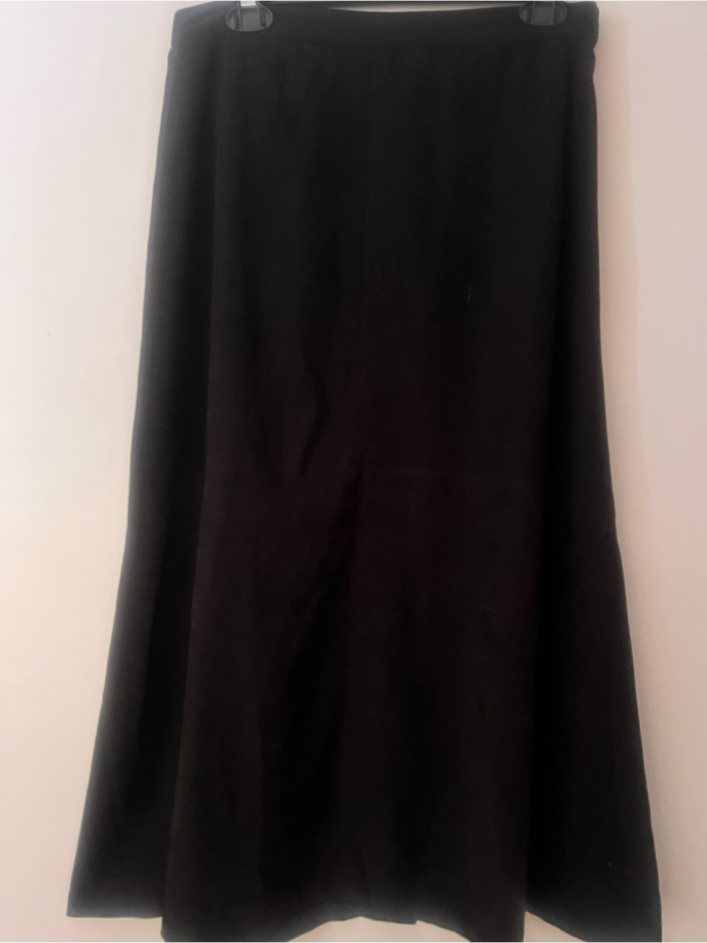 Susan Graver Style Black Faux Suede Maxi Skirt Size M Stretch Side Zip